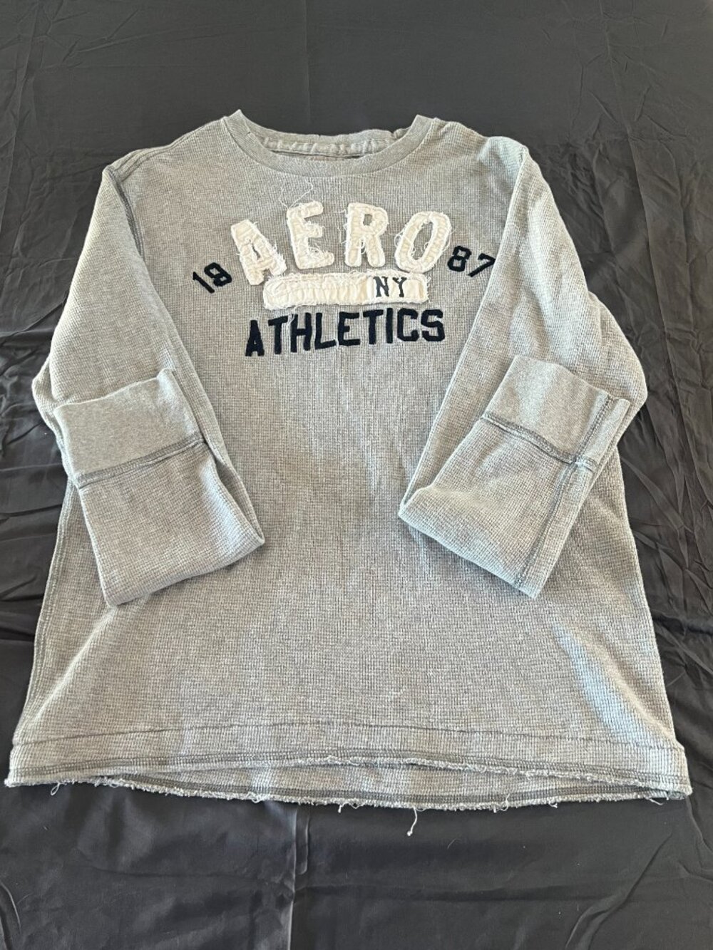 Vintage Aeropostale Athletics 1987 Mens XL Gray Waffle Knit Thermal Shirt